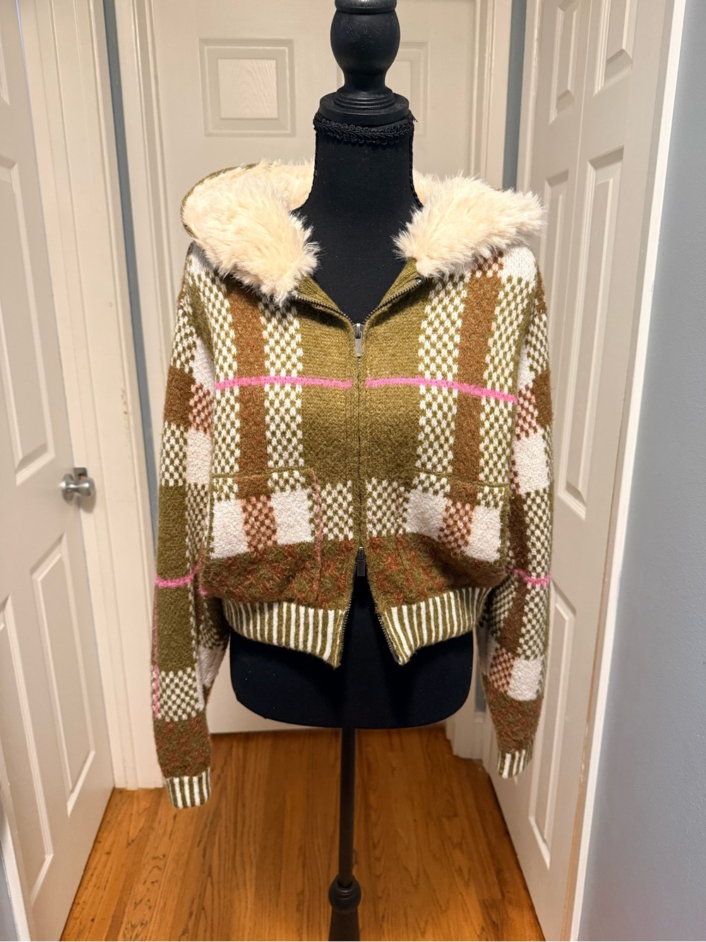 FREE PEOPLE Namesake Faux Fur Lined Hoodie Olive Combo XS